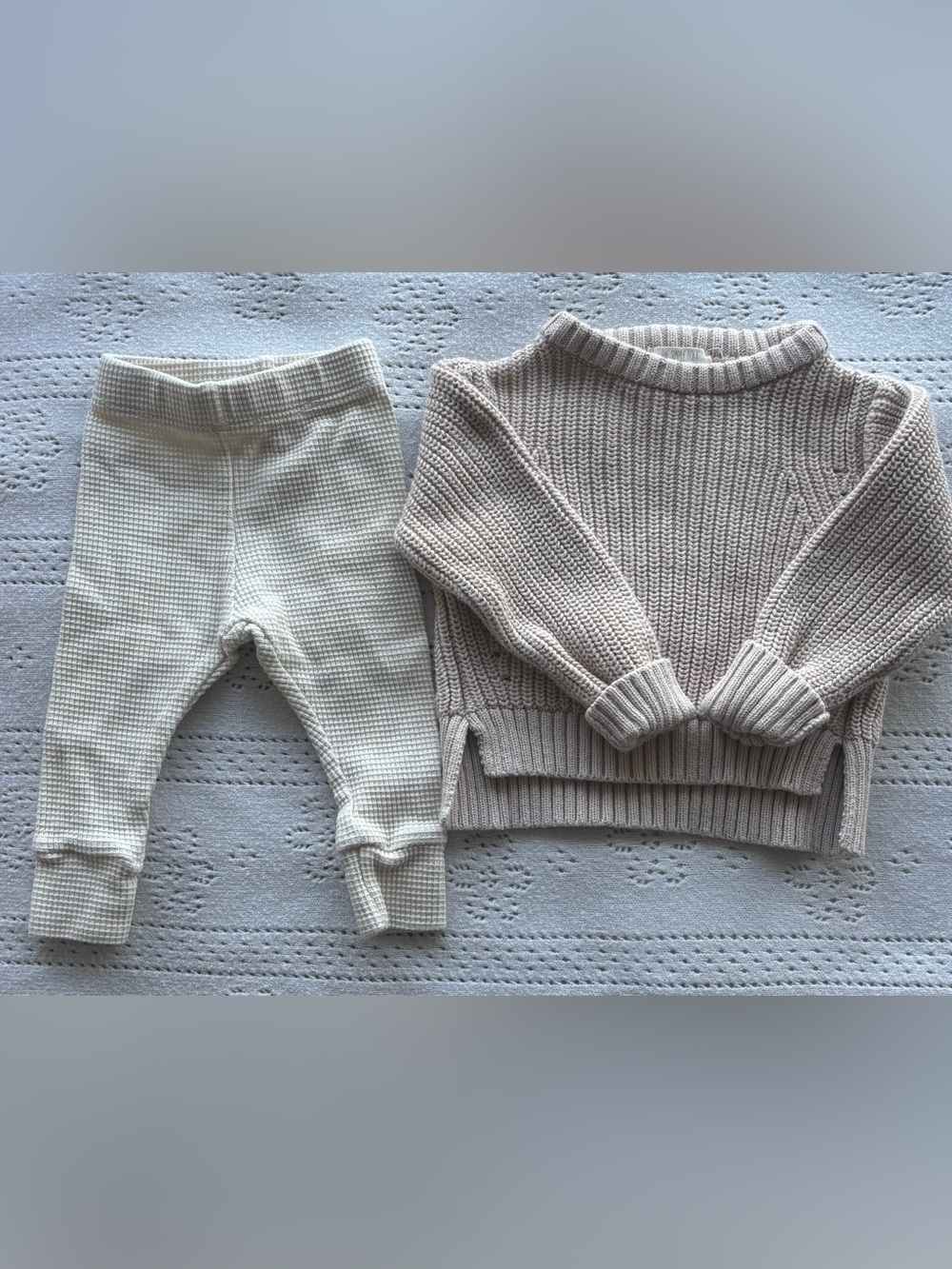 The Simple Folk Neutral Set 0–3M | Organic Beige Sweater + Waffle Leggings